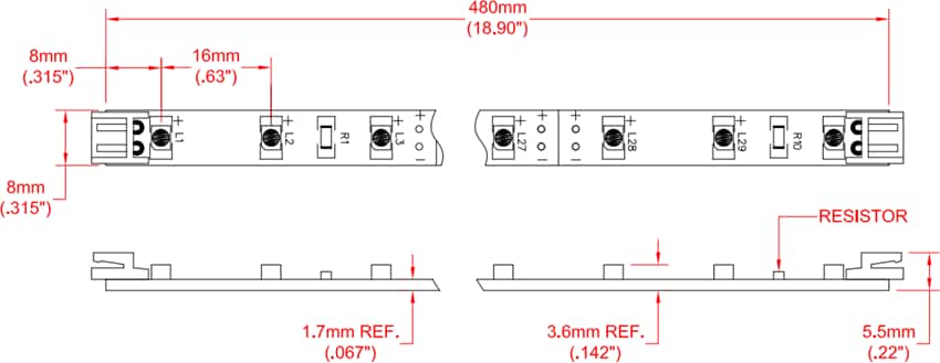 Mechanical Drawing - JKL Components ZRS Series LED Light Bars