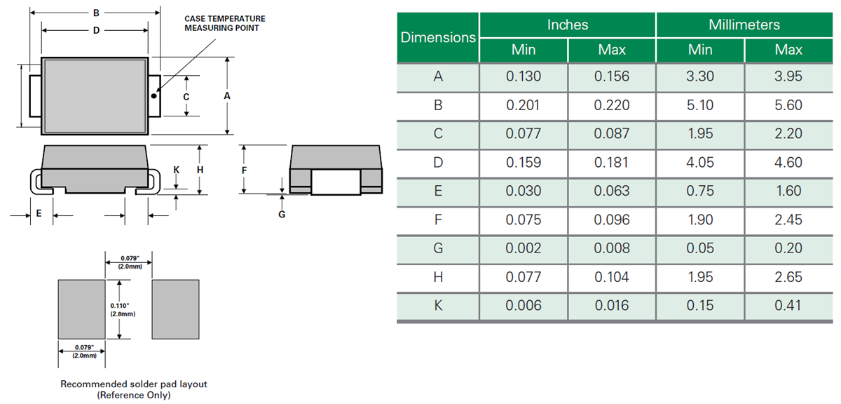 Mechanical Drawing - Littelfuse PLED Ultra Low Holding Current Series