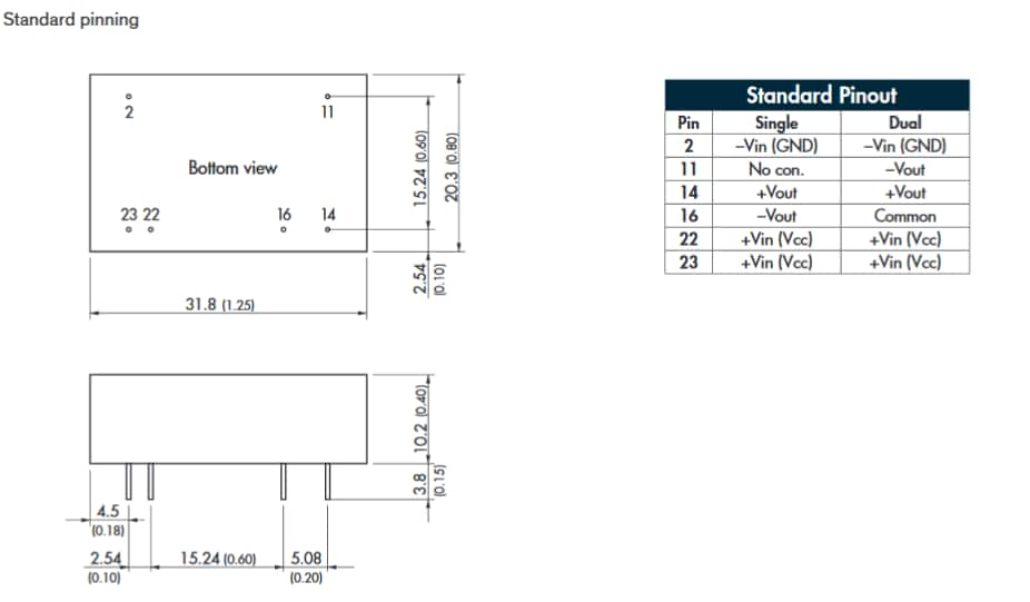 Mechanical Drawing - TRACO Power THM-3WI 3W DC/DC Converters