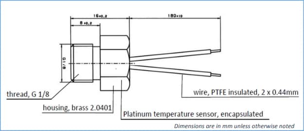 Mechanical Drawing - YAGEO Nexensos Threaded Platinum RTD Temperature Sensors Mechanical Drawing - YAGEO Nexensos Threaded Platinum RTD Temperature Sensors