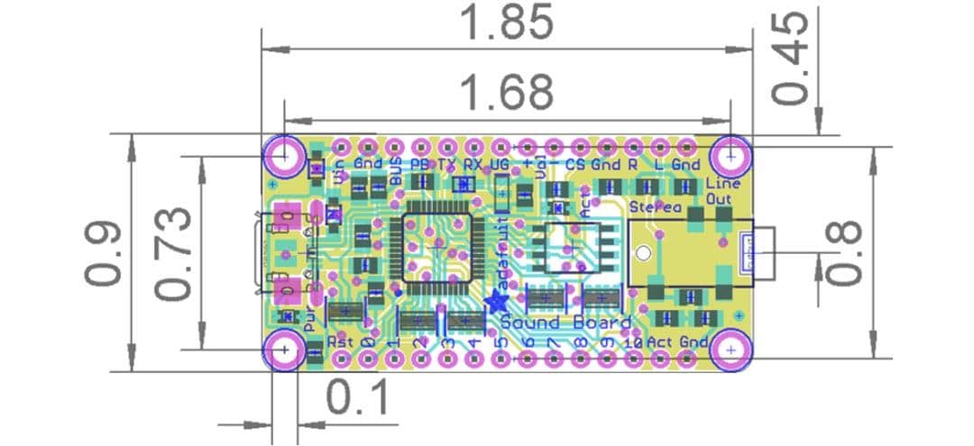 Mechanical Drawing - Adafruit Audio FX Sound Board Mechanical Drawing - Adafruit Audio FX Sound Board