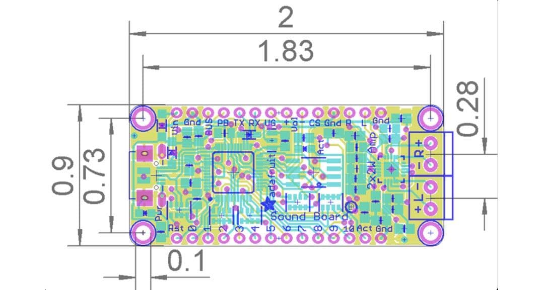 Mechanical Drawing - Adafruit Audio FX Sound Board Mechanical Drawing - Adafruit Audio FX Sound Board