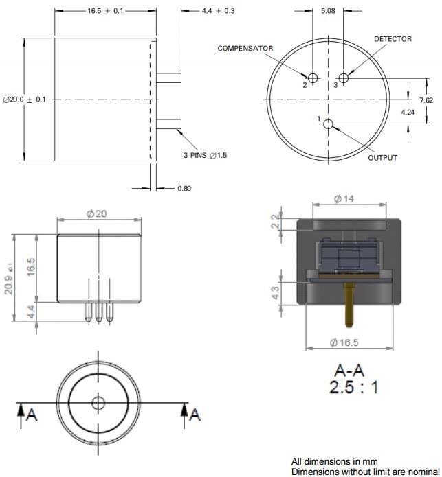 Schematic - Amphenol SGX Sensortech VQ548MP Catalytic Combustible Gas Sensor Schematic - Amphenol SGX Sensortech VQ548MP Catalytic Combustible Gas Sensor