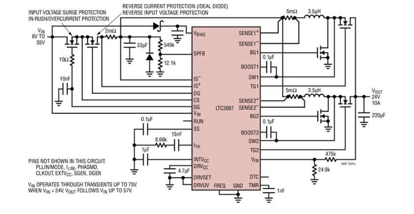 Application Circuit Diagram - Analog Devices Inc. LTC3897 PolyPhase™ Synchronous Boost Controllers