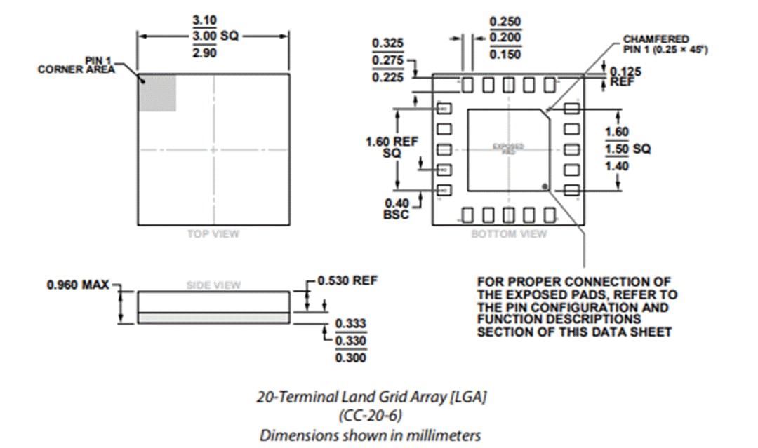 Mechanical Drawing - Analog Devices Inc. ADRF5047 Si SP4T Reflective Switch (9kHz to 44GHz) Mechanical Drawing - Analog Devices Inc. ADRF5047 Si SP4T Reflective Switch (9kHz to 44GHz)