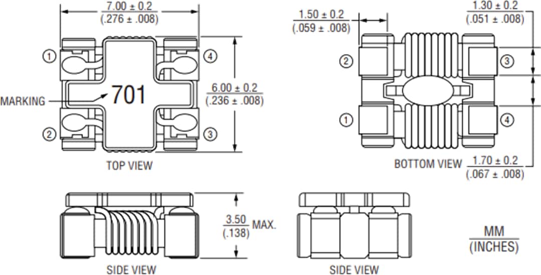 Mechanical Drawing - Bourns SRF7035A Common Mode Chokes Mechanical Drawing - Bourns SRF7035A Common Mode Chokes