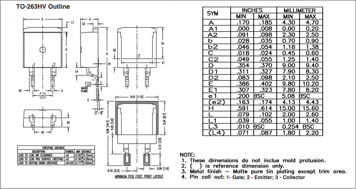 Mechanical Drawing - IXYS IXGA20N250HV High Voltage IGBT Mechanical Drawing - IXYS IXGA20N250HV High Voltage IGBT