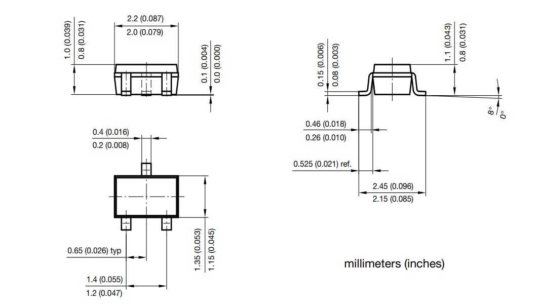 Mechanical Drawing - Vishay Semiconductors VCAN33C2-03G BiSy Dual-Line ESD Protection Diodes
