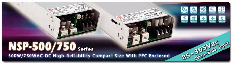 MEAN WELL NSP-500 & NSP-750 Enclosed Type Power Supplies