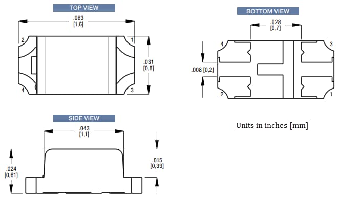 Mechanical Drawing - Dialight 599 MicroLED® Bi-Color 0603 SMD LEDs