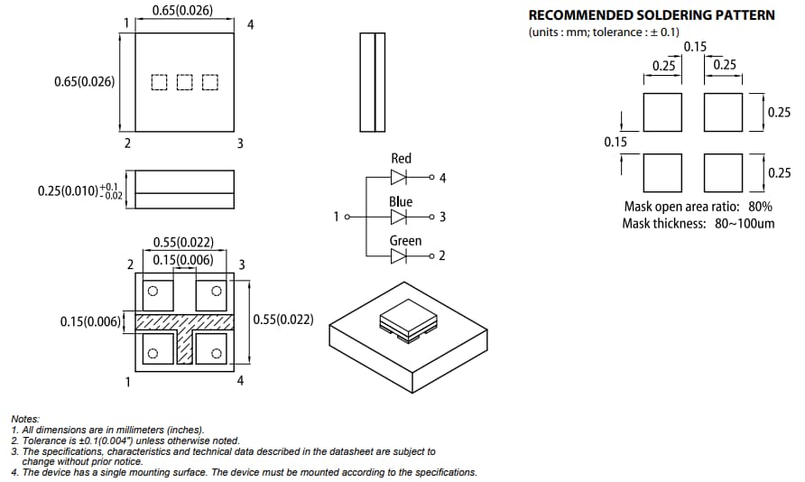 Mechanical Drawing - Kingbright APGF0607G32B33R23-05 LED