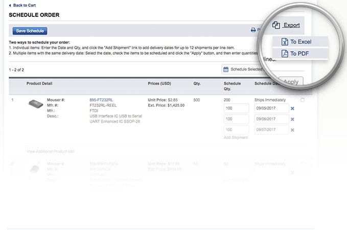 Exporte las opciones del menú desplegable a la página de programación de pedidos.