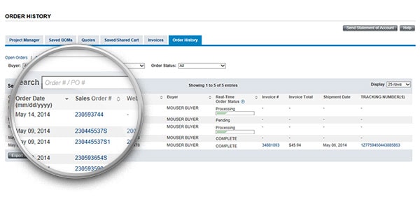 Histórico de pedidos.